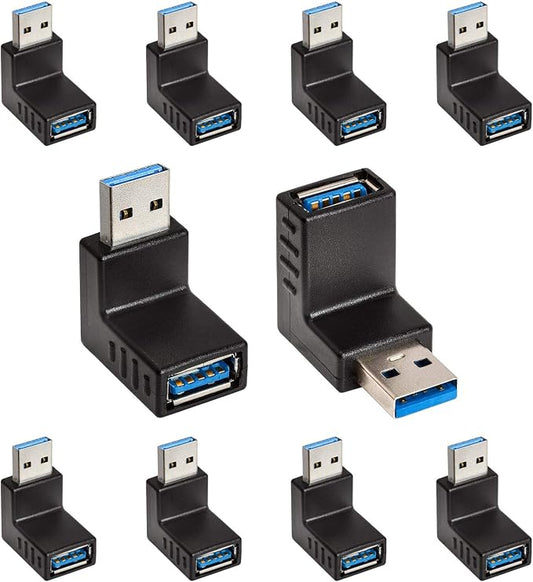 Cmple - [10 Pack 90 Degree USB 3.0 Male to Female Adapter Up Right Angle USB A by Cmple