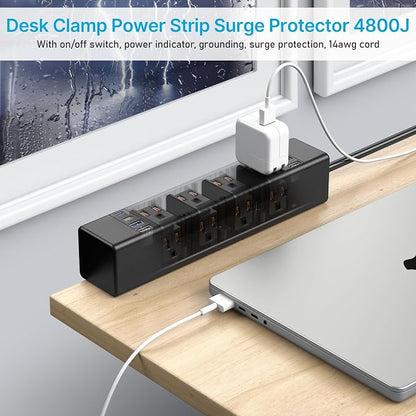 CCCEI Desk Outlet Station 45W USB C Port. 12 Outlet Desktop Clamp Power Strip - Image 7