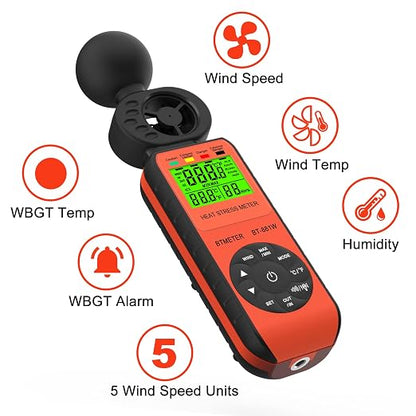 BTMETER BT-881W Heat Stress Meter Anemometer, Digital Indoor/Outdoor WBGT Meter - Image 2