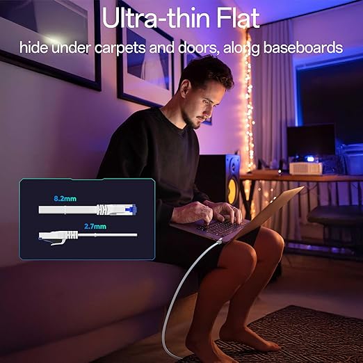Cat8 Flat Ethernet Cable 50 FT Indoor & Outdoor, Invisable Ultra-Thin Ethernet - Image 4