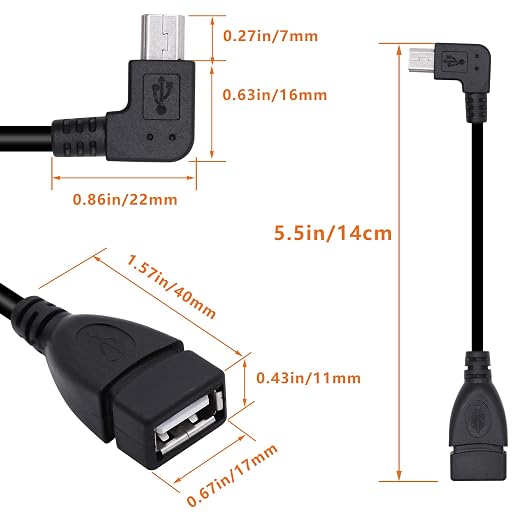 90 Degree Mini USB to USB A OTG Adapter Cable 5.5in Right Angle Mini USB 5-Pin - Image 7