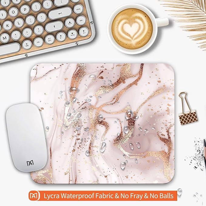 Square Mouse Pad Rose Gold Marble, Personalized Premium-Textured Custom Mouse - Image 3