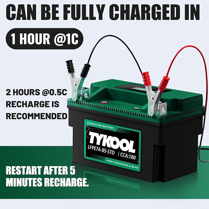 YTX7A-BS-STD 12.8V 3AH 180CCA LiFePO4 Lithium Motorcycle Battery fit - Image 5