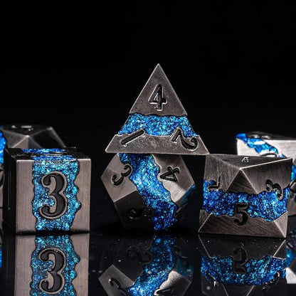 Metal DND Polyhedral Dice, Large Stripe Glitter Metallic Dice Set, Antique - Image 3