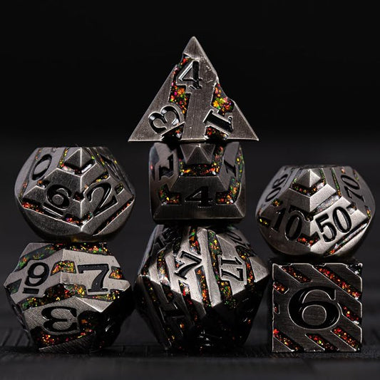 Anitque Metal Dice D&D, Metal Glitter Stripe Dice 7pcs Set - Image 2