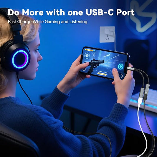 USB C Splitter, 1 in 2 Out Dual USB C Type Headphone and 60W PD Charger Audio - Image 2
