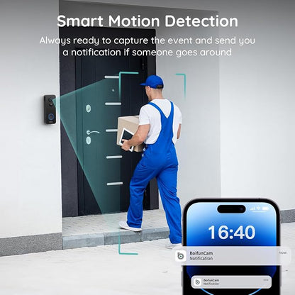 BOIFUN Video Doorbell Camera Wireless, 180° Wide View, 2K HD, No Subscription - Image 4