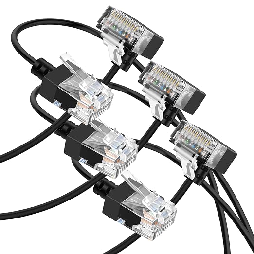 Cat6A Ethernet Cable 90 Degree Up Angled 30FT 3 Pack, Flexible Slim & Ultra by Thzzhnno