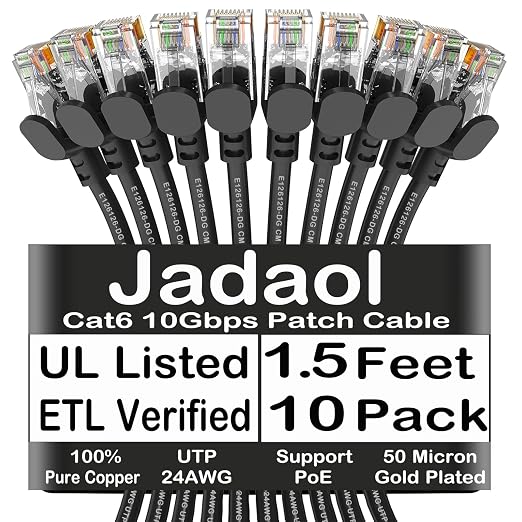 Jadaol Cat6 1.5ft 10 Pack Patch Cable, 10Gbps High-Speed Ethernet Patch Cable by Jadaol