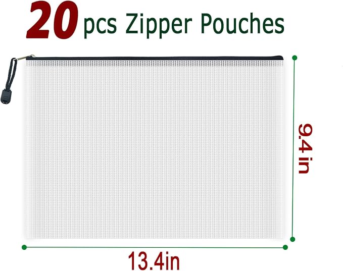 AUSTARK 20 Pcs Zipper File Bags, Plastic Mesh Pouch, Board Game Storage Bag - Image 2