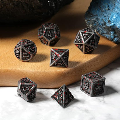 Acient Silver Bloodstained Metal Dice Set DND, DNDND 7PCS Metallic Halloween Die - Image 3