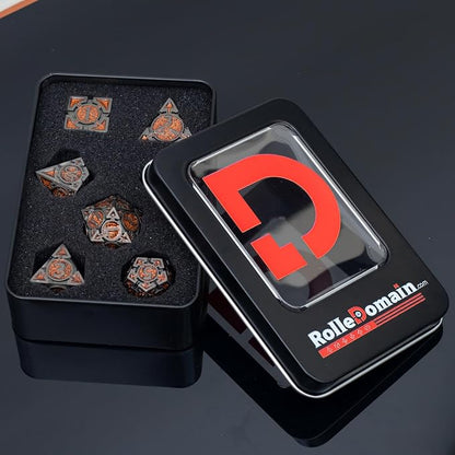 Orange Black Nickel Finish Heavy Metal DND Dice Set - Image 8