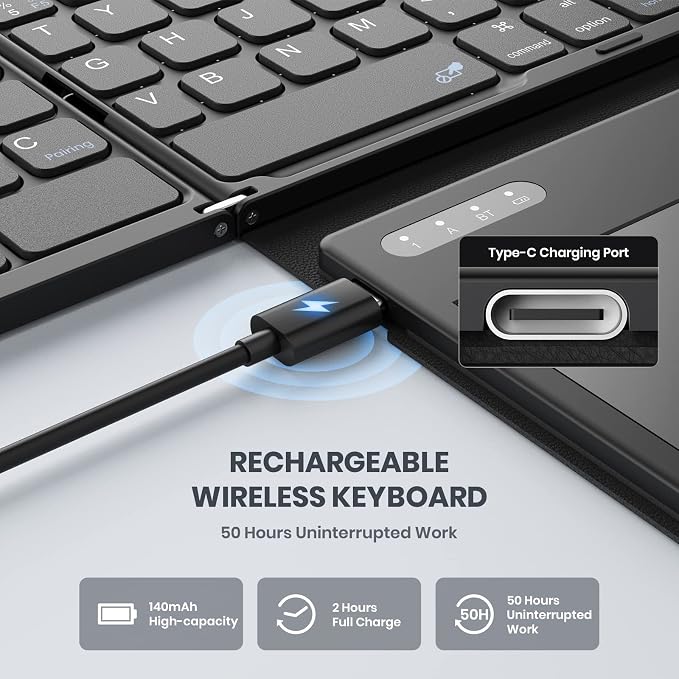 Foldable Bluetooth Keyboard, Portable Full Size Folding Keyboard - Image 5