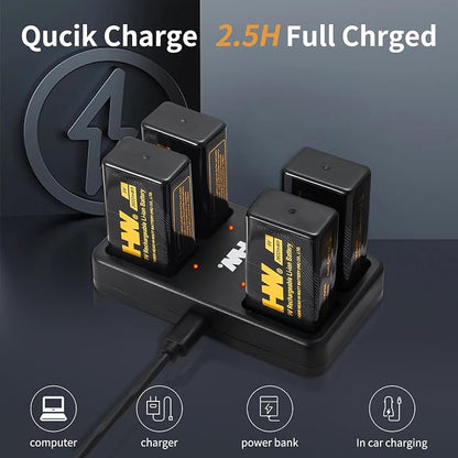 HW 9V Batteries， 3600mWh Rechargeable 9 Volt Battery - Image 3