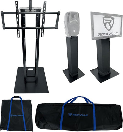 Rockville RTP33-TV Black Totem DJ Speaker/Lighting Stand, Detachable TV Mount by Rockville