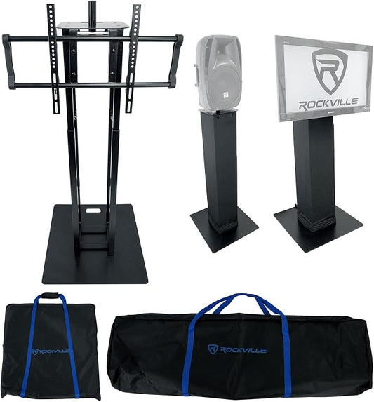 Rockville RTP33-TV Black Totem DJ Speaker/Lighting Stand, Detachable TV Mount by Rockville