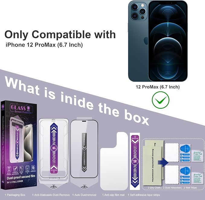 2 Pack Screen Protector for iPhone 12 Pro Max, 9H Tempered Glass, Full Coverage - Image 7