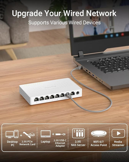 BrosTrend 2.5Gb Switch, 8 Port Network Switch 2.5 Gigabit, Unmanaged Ethernet - Image 3