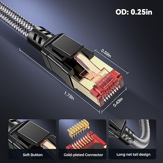 Cat 8 Ethernet Cable 33 ft, 40Gbps 2000Mhz High Speed Gigabit LAN Internet - Image 5