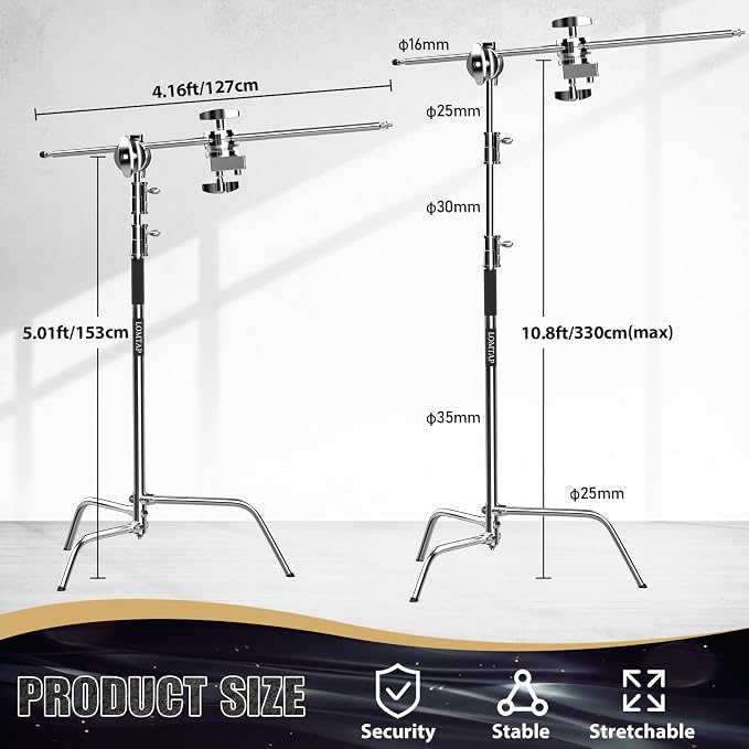 LOMTAP C Stand Light Stand Stainless Metal Photography Kit - Image 3