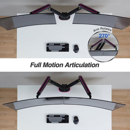 AVLT Dual 27”-43” RGB Gaming Monitor Arm Desk Mount Built-in 20 Lighting Modes - Image 6