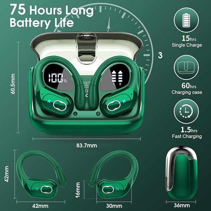 Wireless Earbuds 75hrs Bluetooth 5.4 Headphone Sport, 2025 Bluetooth Earbuds - Image 2
