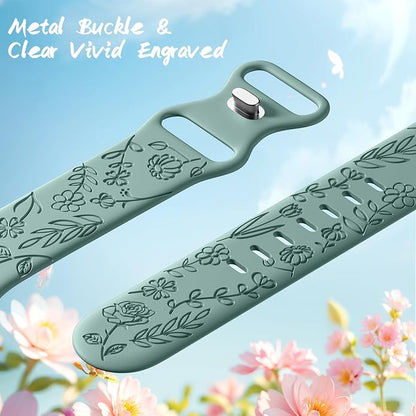 SNBLK 6 Pack Floral Engraved Bands Compatible - Image 3