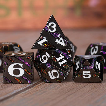 Metal Dice Set DND, Metallic Glitter Stripes D&D Dice Set - Image 5