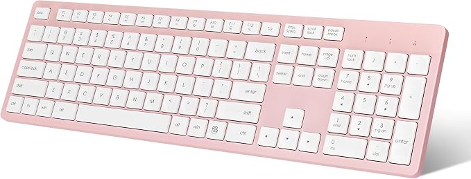 LeadsaiL Pink Wireless Keyboard, 2.4GHz Full-Sized Ergonomic Computer Keyboard by LeadsaiL