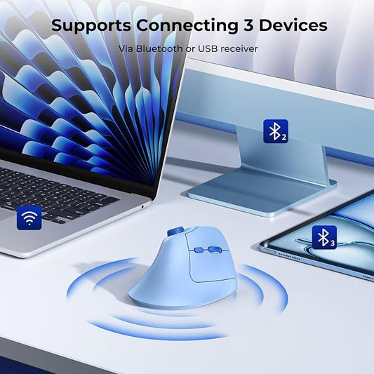 seenda Ergonomic Mouse Rechargeable, USB+Dual Bluetooth, MOU-302 Vertical - Image 2