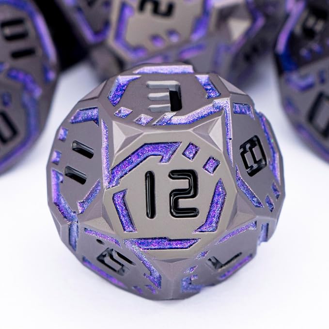 Metal DND Sci-fi Dice Set 7PCS Stripe Polyhedral Dice - Image 4