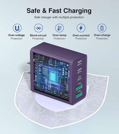 50W USB C Plug, 5-Port Fast Charger Block PD+QC Cube Wall Charging Box Brick - Image 6