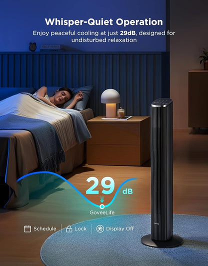 GoveeLife Black Tower Fan for Bedroom, Temperature Sensor, 5 Modes 8 Speeds - Image 4
