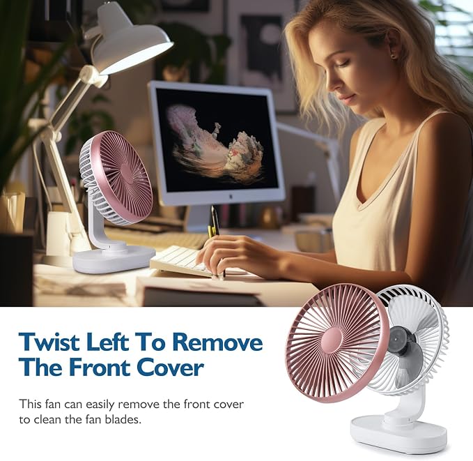 CONBOLA Small Desk Fan for Bedroom, 4000mAh Battery Powered Rechargeable Fan - Image 7