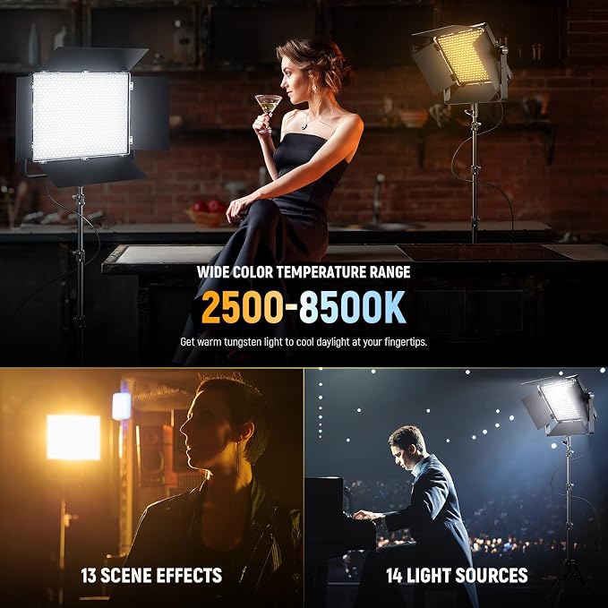 NEEWER 150W Bi Color LED Panel Video Light Kit, 1440 LEDs 49500Lux@0.5m - Image 4