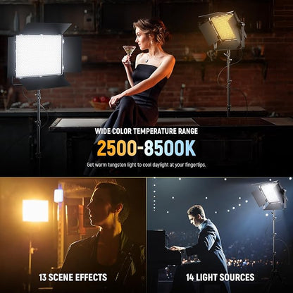 NEEWER 150W Bi Color LED Panel Video Light Kit, 1440 LEDs 49500Lux@0.5m - Image 4