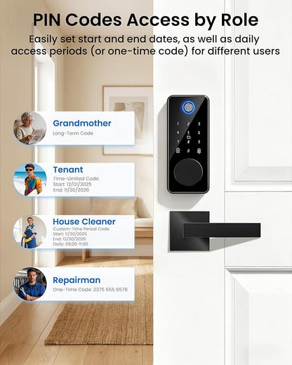 Smart Deadbolt Lock with 2 Handle Set, 5-in-1 Keyless Entry Door Lock with - Image 5