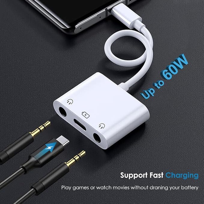 USB-C to Dual 3.5mm Headphone Jack Adapter USB C to 3.5mm Audio Adapter 3 in 1 - Image 3