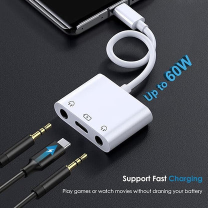 USB-C to Dual 3.5mm Headphone Jack Adapter USB C to 3.5mm Audio Adapter 3 in 1 - Image 3