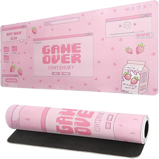 Pink Gaming Mouse Pad 31.5x11.8 Inch Pastel Game Over Large Mousepad Kawaii by Siski