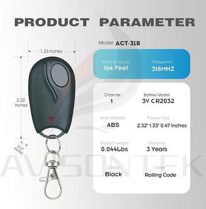 Avisontek 2-Pack for Linear Garage Door Opener Remote ACT-31B Megacode - Image 7