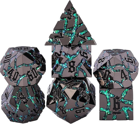 DND Crack Stripe Dice, Metallic Glitter Dice Set by Maywin