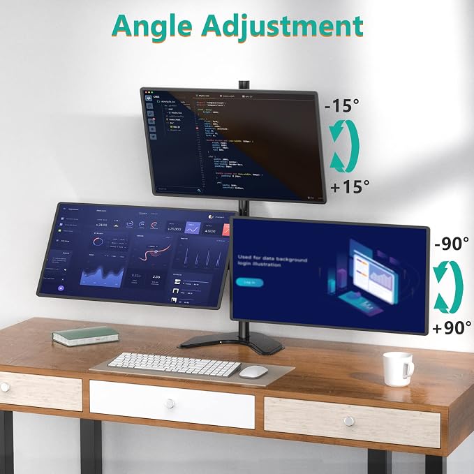 WALI Triple Monitor Stand, Free Standing Three Monitor Desk Mount Fully - Image 6