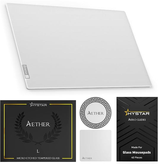Hystar Aether Glass Gaming Mousepad | Micro-Etched Tempered Glass | Quiet by Hystar