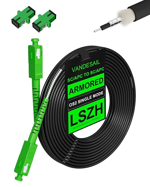 40M/131ft SC/APC Fiber Optic Internet Cable Extension, SC/APC to SC/APC Armored by VANDESAIL