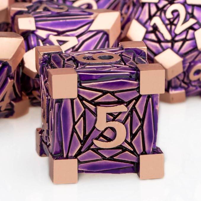 7PCS Metal DND Dice Set with Box, Debris RPG Purple D and D Dice - Image 3
