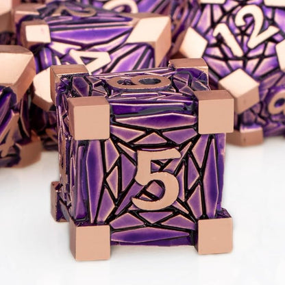 7PCS Metal DND Dice Set with Box, Debris RPG Purple D and D Dice - Image 3