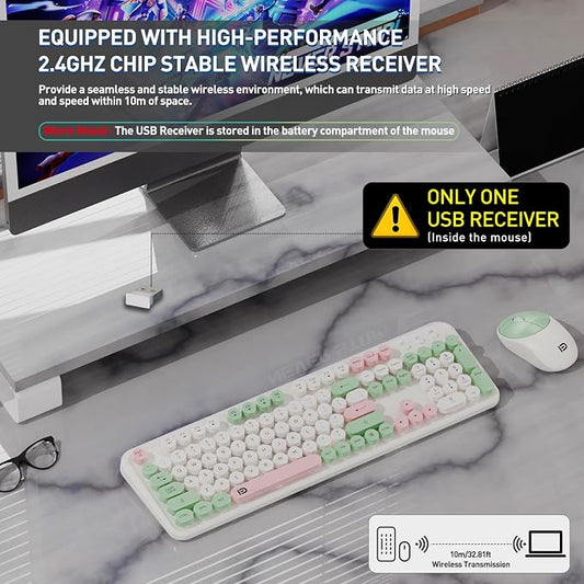Wireless Keyboard and Mouse Set, 105 Keys Full-Size Cute Colorful Keyboard and - Image 2