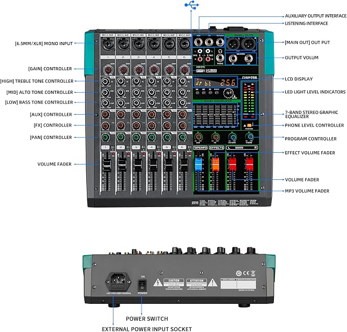 Depusheng PA6 professional DJ audio mixer 6 channel input built-in 256 kinds of - Image 9