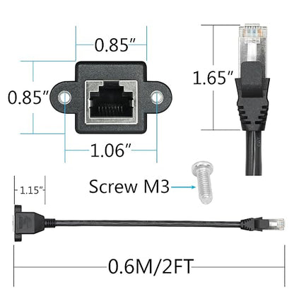 2Pcs Cat6 Ethernet Extension Cable 2FT, RJ45 Male to Female Ethernet Panel Mount - Image 5